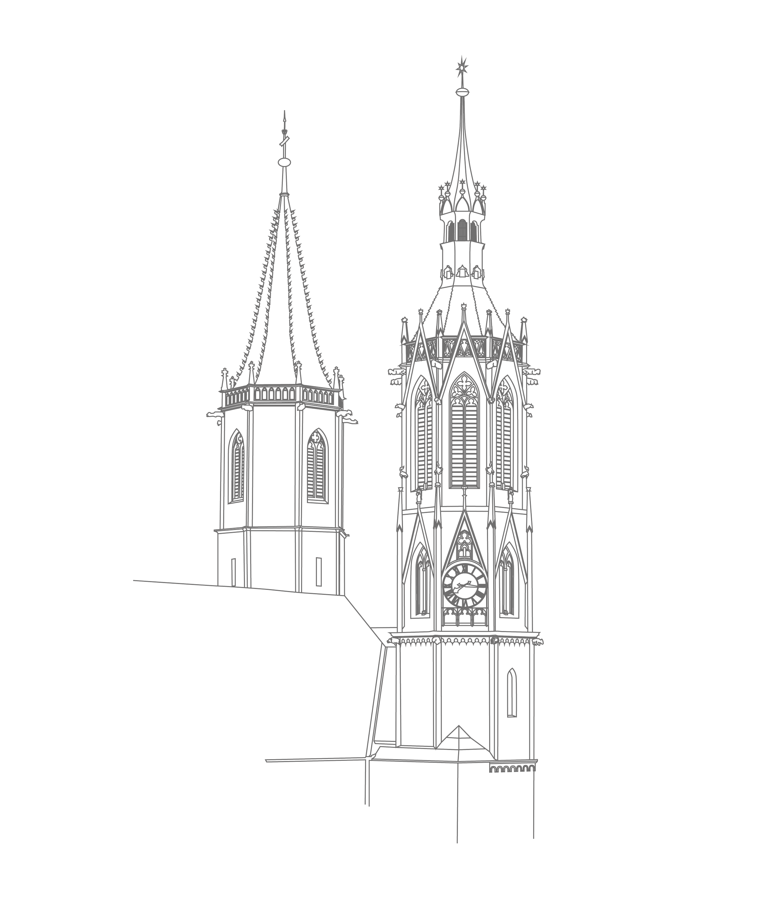 Architekturzeichnung des Villinger Münsters in Villingen