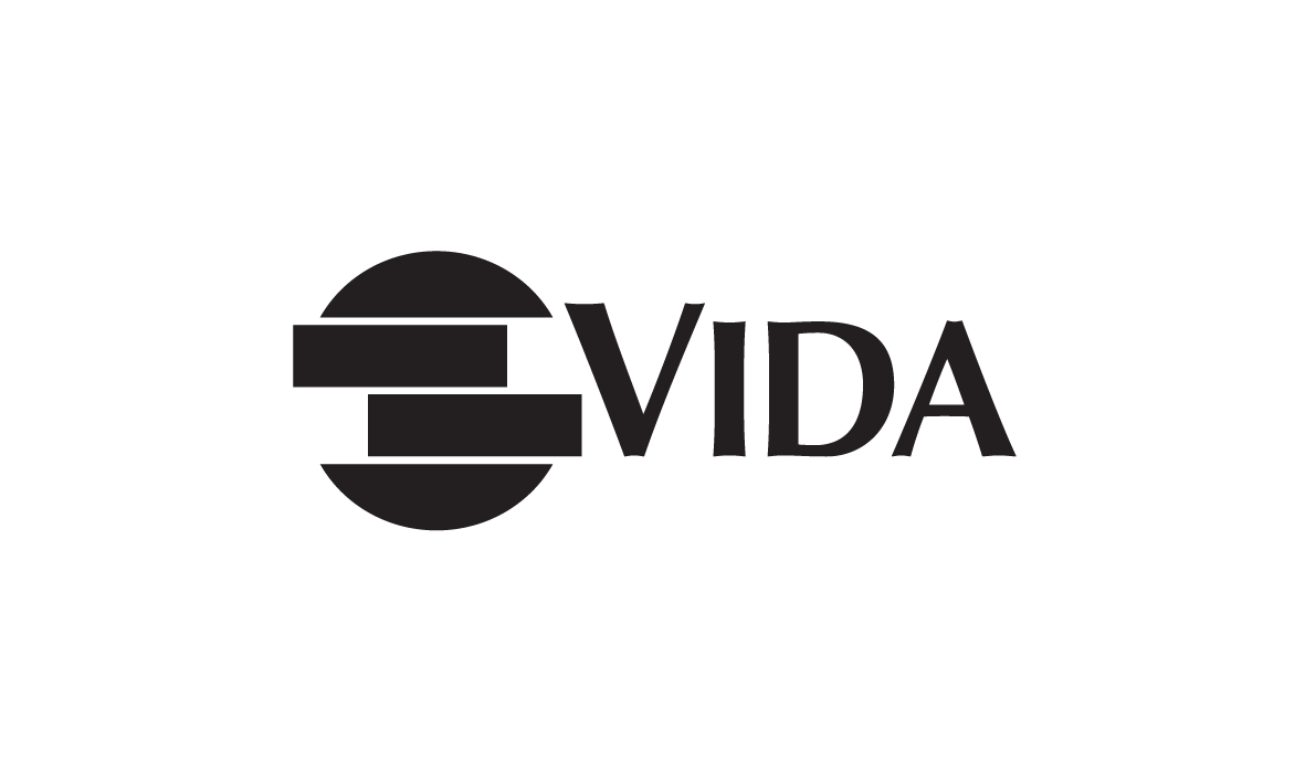 Logotyp för företaget Vida med en cirkel och tre horisontella linjer till vänster, och texten 'VIDA' till höger.