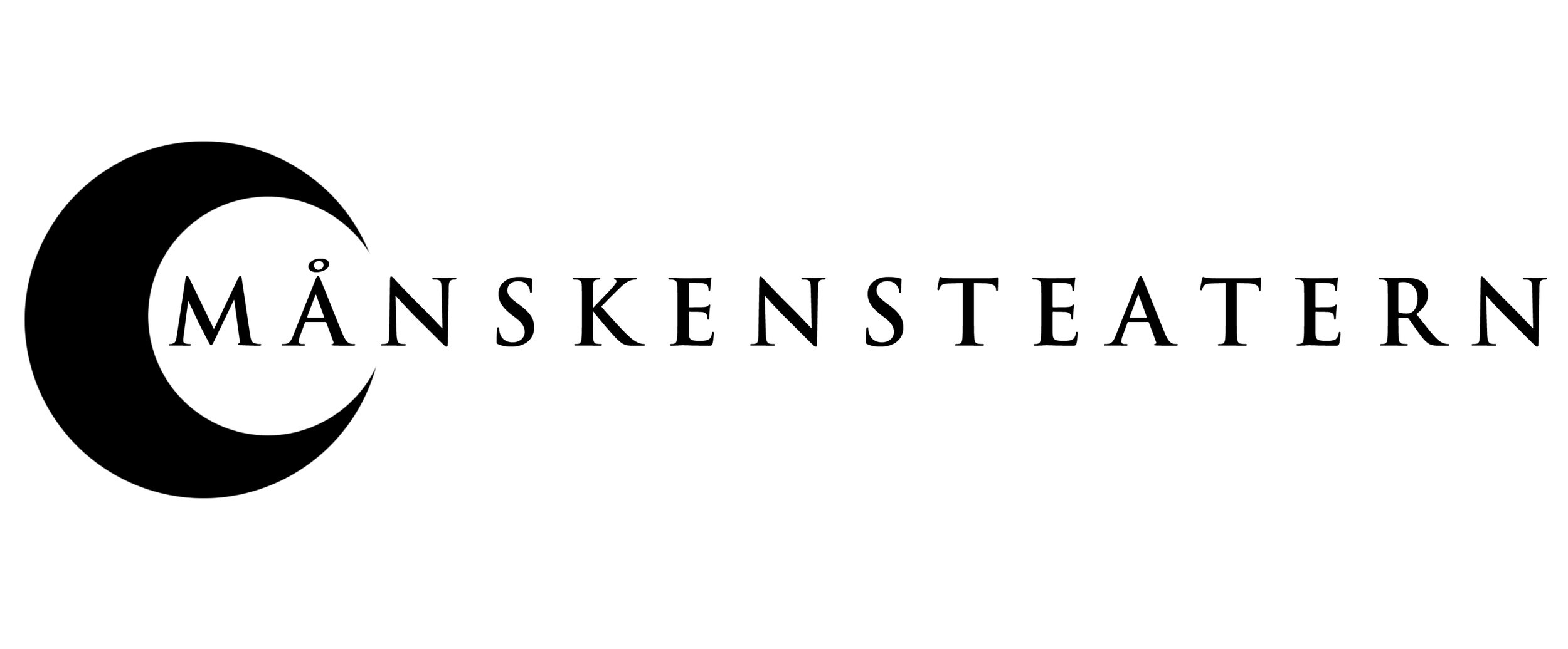 Logotyp för Månstenen, en svart halvmåne och text i svart.