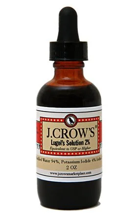J.CROW'S Lugol's Solution of Iodine 2%, 2 oz amber glass dropper bottle