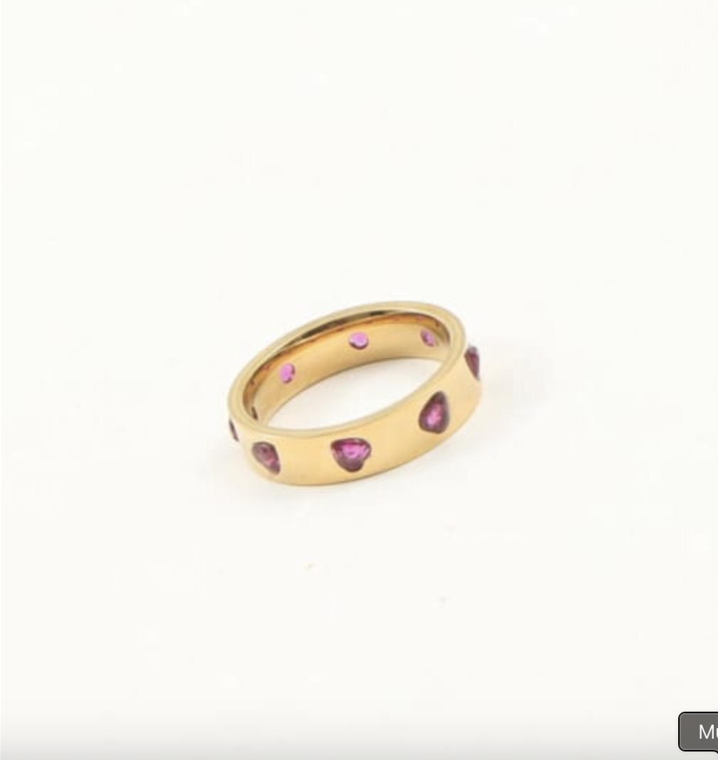 Ruby Gemstone Hearts | 18k Gold Plated Stacking Ring