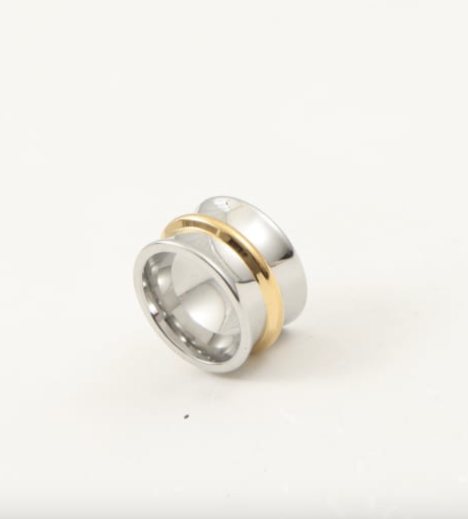 2-Tone Stainless Steel Geometric Statement Ring