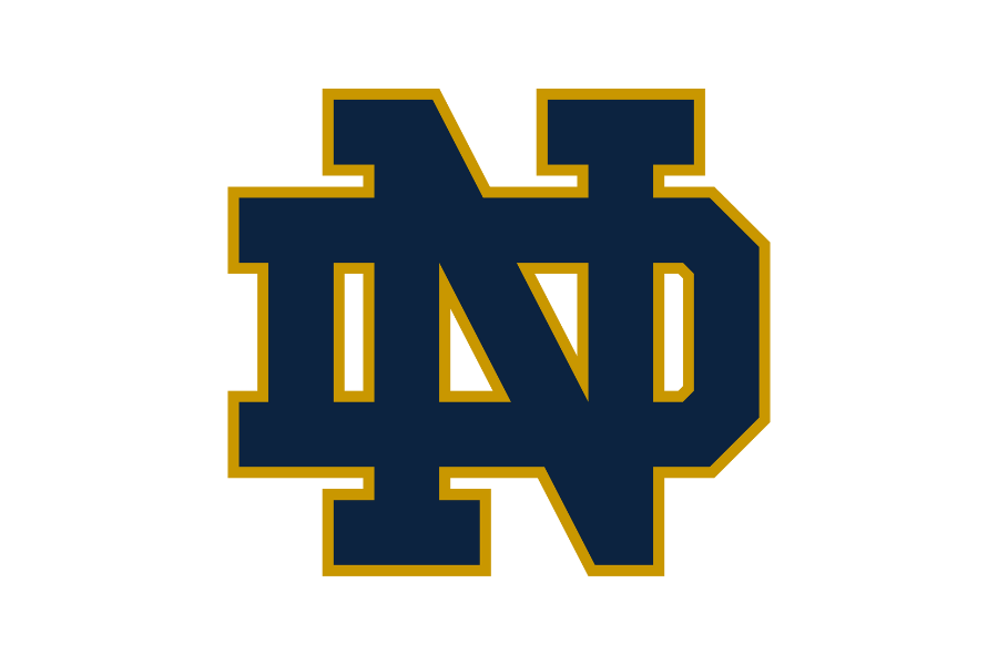 University of Notre Dame logo with navy blue interlocked letters ND outlined in gold.