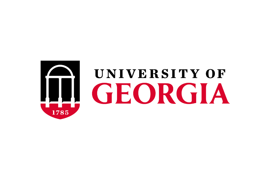 University of Georgia logo featuring a red and black outline of the state of Georgia with '1874' inside, and the words 'University of Georgia' with 'Georgia' in red.