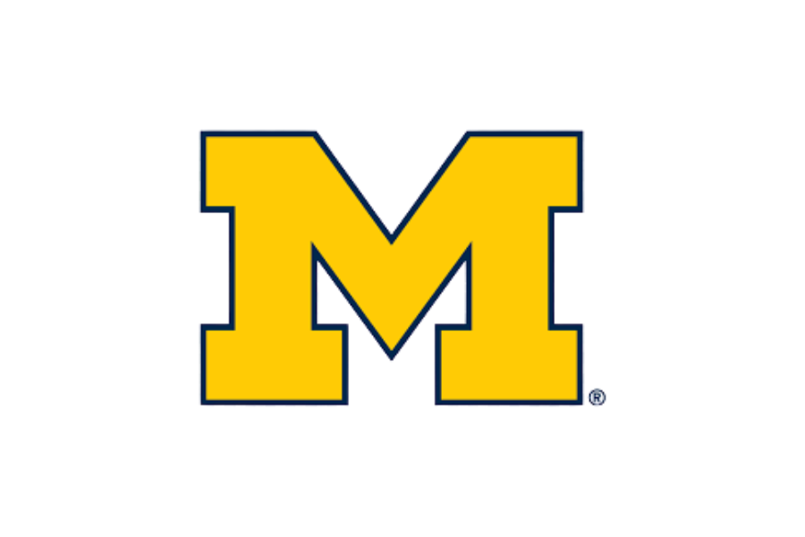 The University of Michigan logo with a large yellow 'M' outlined in navy blue.