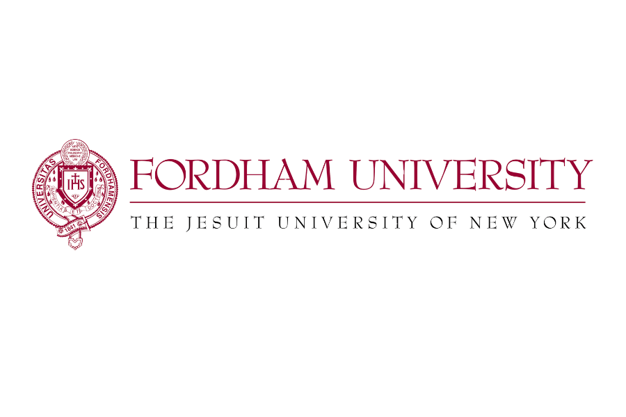 Fordham University logo featuring a red crest and the university name in red text.