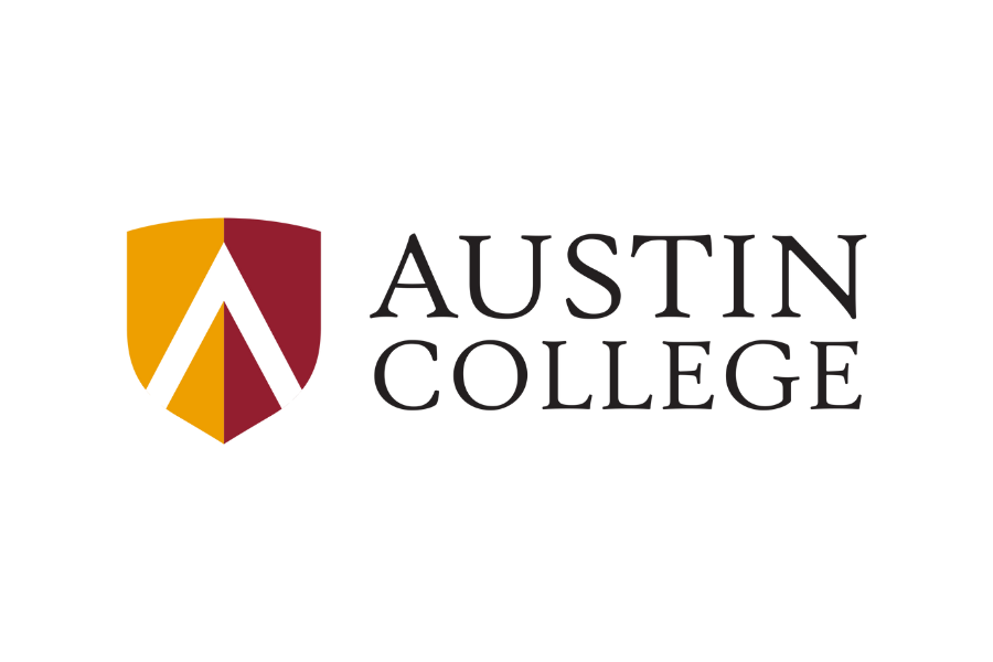 Austin College logo with a shield emblem in maroon and gold next to the text "AUSTIN COLLEGE" in black.