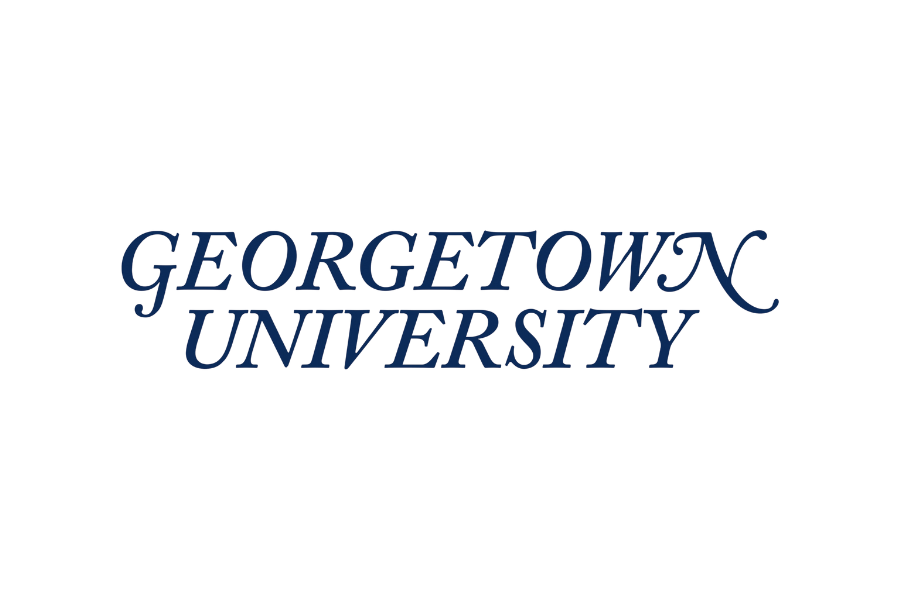 The Georgetown University logo with the university name in blue cursive font