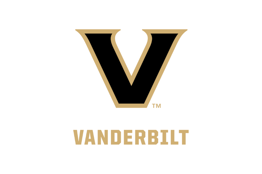 Vanderbilt University logo with a large stylized 'V' in a diamond shape and 'VANDERBILT' written below.