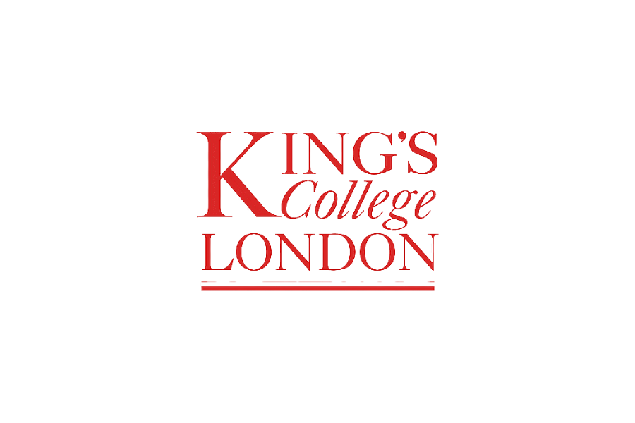 Logo for King's College London with red text on black background.