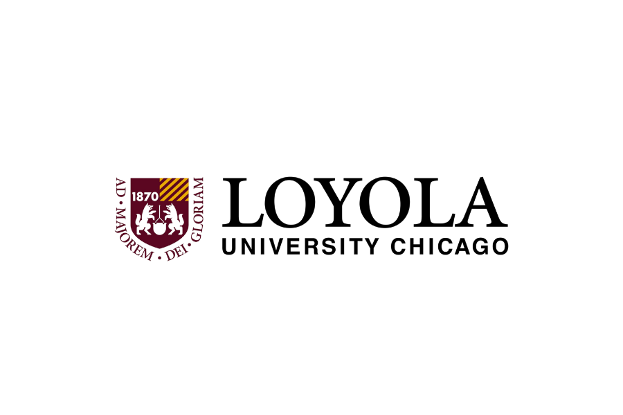 Loyola University Chicago logo with a shield emblem featuring a lion and the text '1870' and 'Ad Majorem Dei Gloriam'.