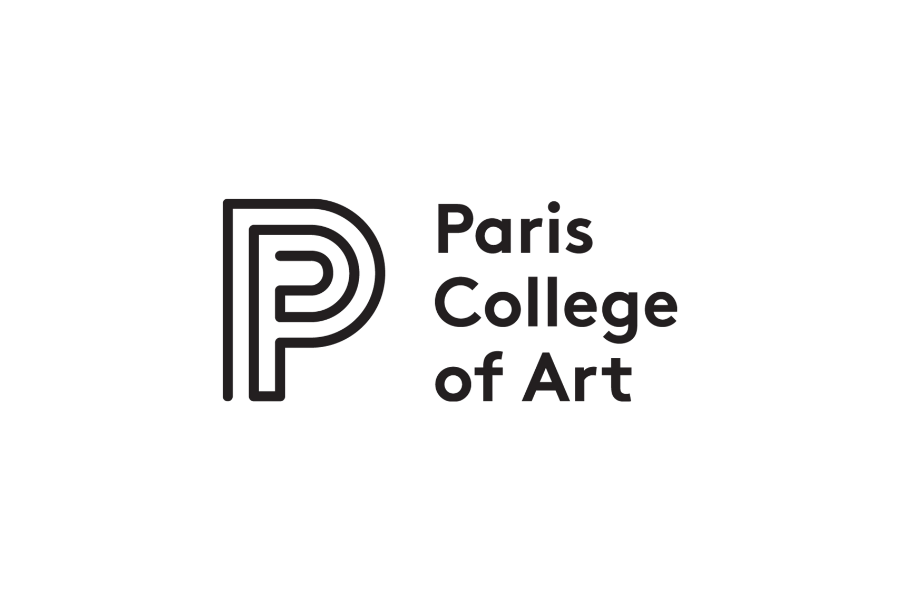 Logo for Paris College of Art with a stylized P and the college's name written beside it.