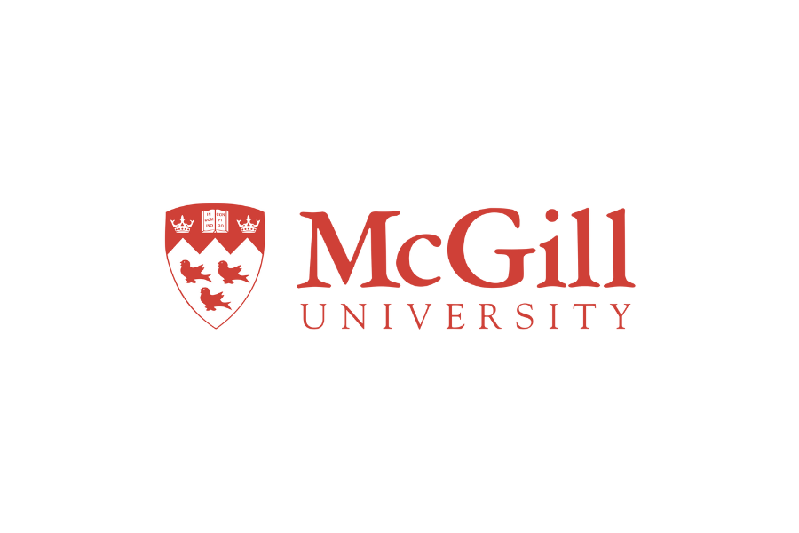 McGill University logo with a shield crest featuring three red birds and three crowns on a black background.