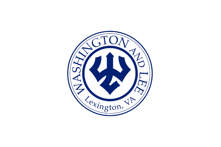 Blue circular logo of Washington and Lee University in Lexington, Virginia, featuring a stylized emblem in the center.