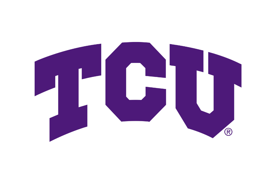The TCU logo featuring bold purple letters TCU on a black background.