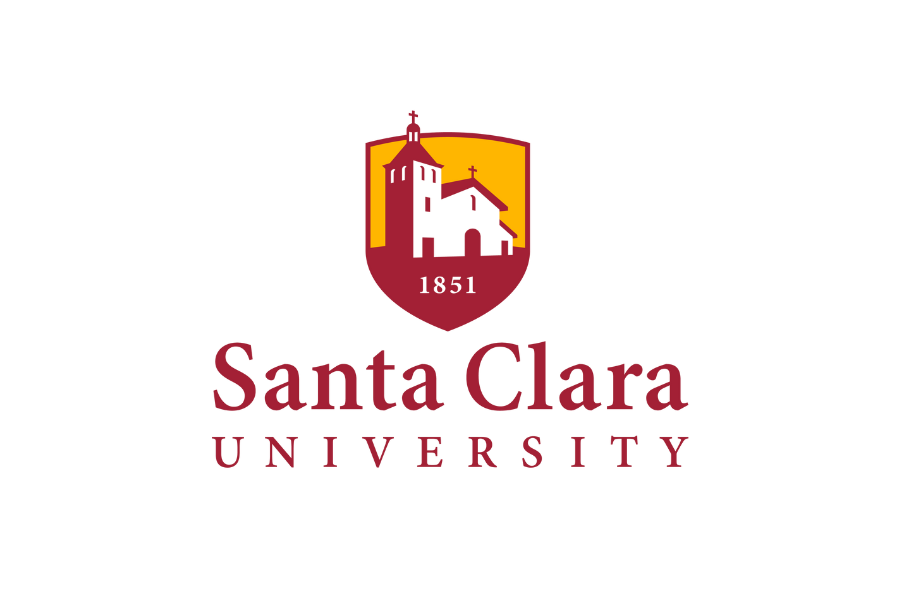 Santa Clara University logo featuring a shield with a church and the year 1851, with the university name below.