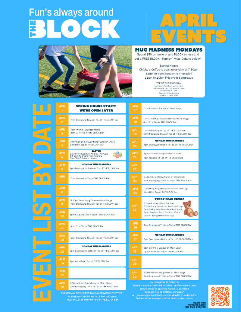 THE BLOCK April 2026 Events