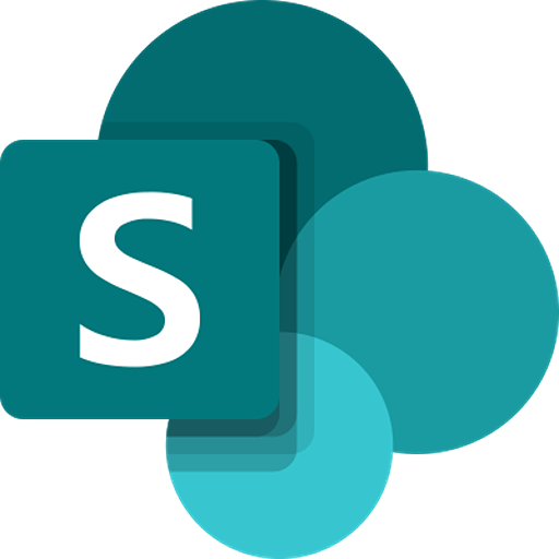 Microsoft SharePoint logo with overlapping circles in shades of teal and blue.