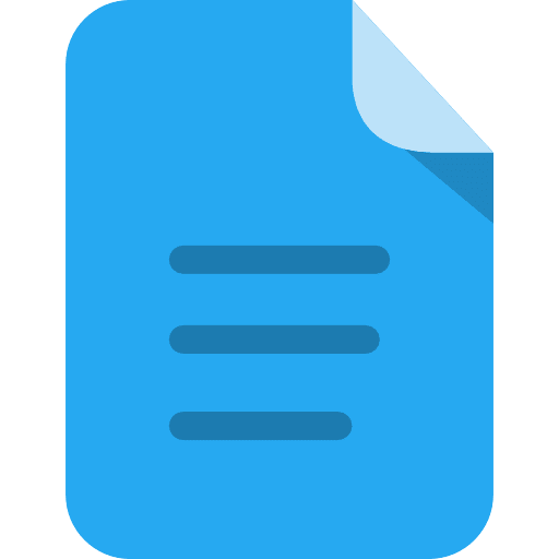 Icon of a blue document or report with a folded corner and three horizontal lines representing text