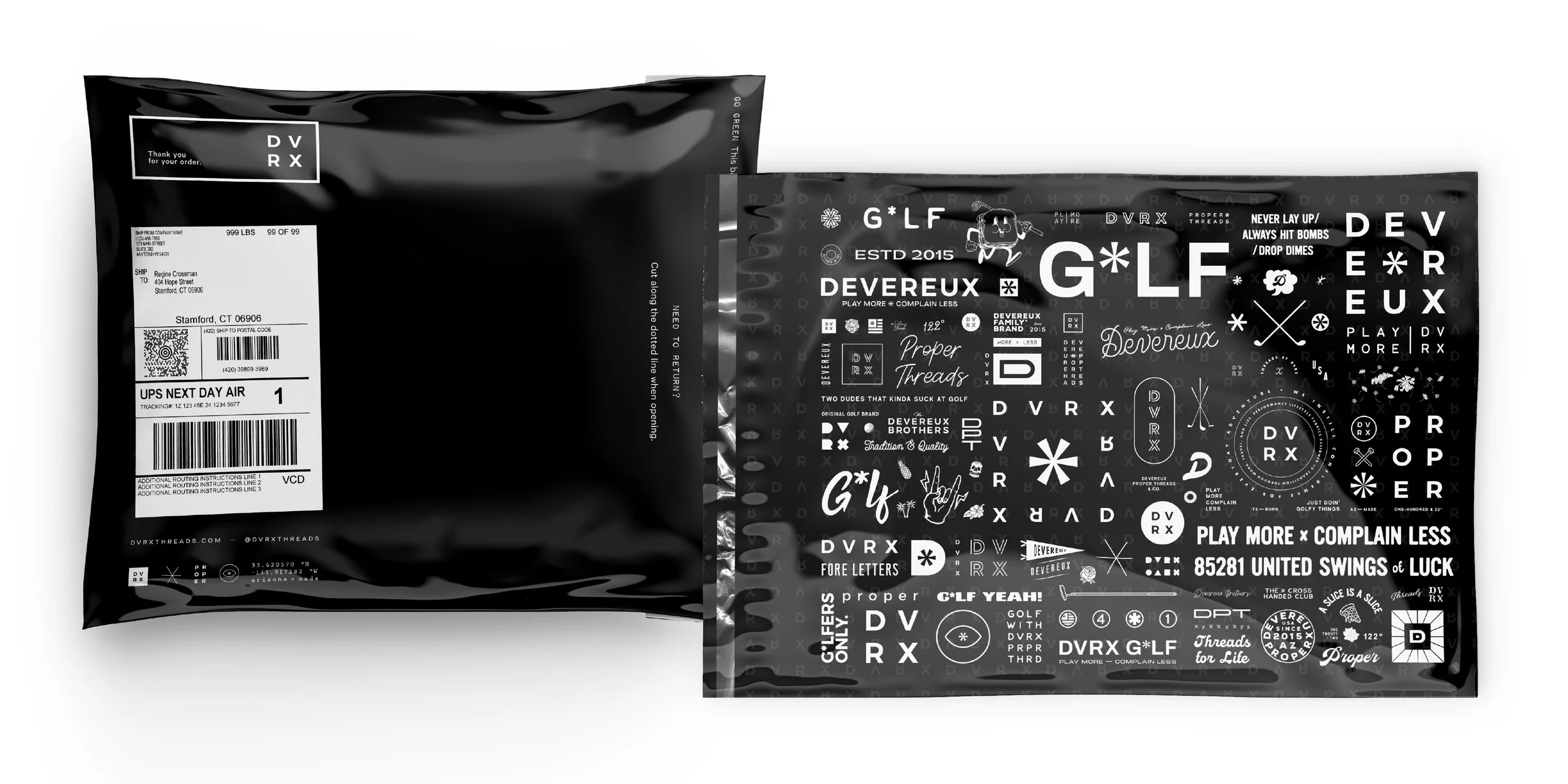 Devereux Golf poly mailer design