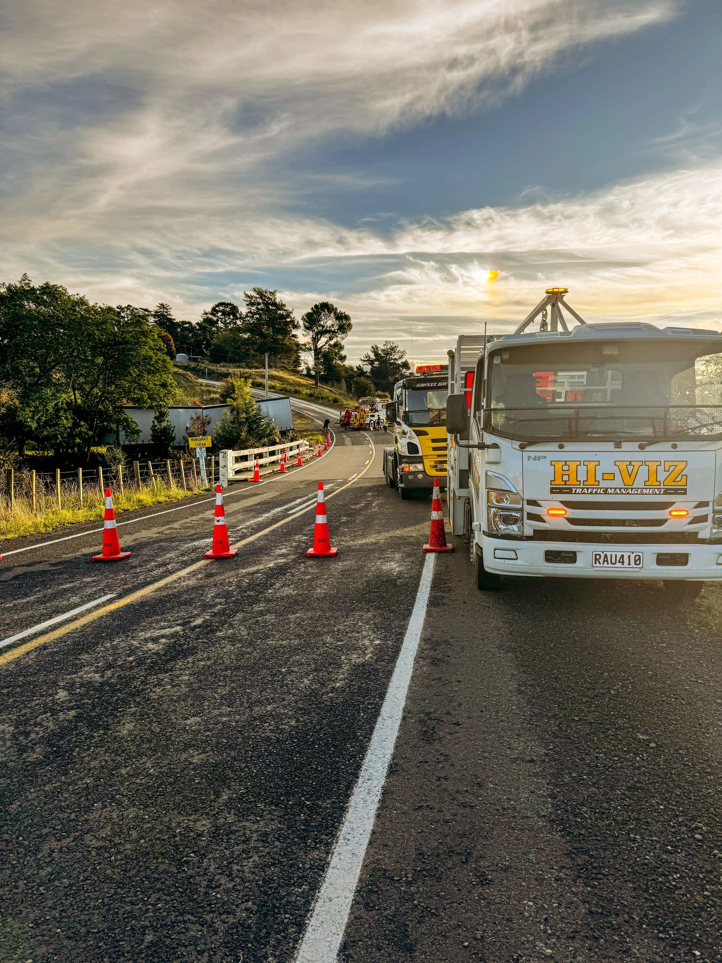Hi-Viz TTM operating a road closure with a truck crash across both lanes