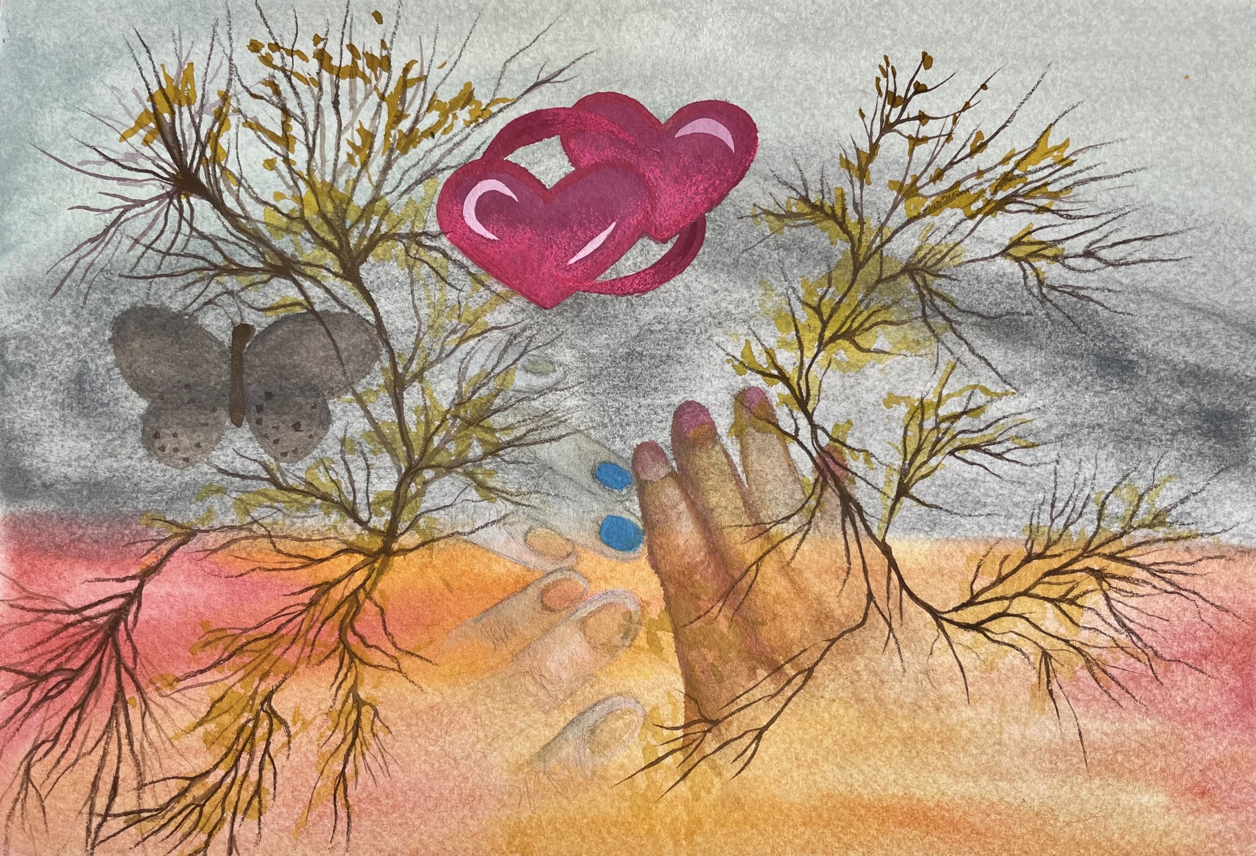 cold hands warm heart, watercolor on paper, 8 x 10"