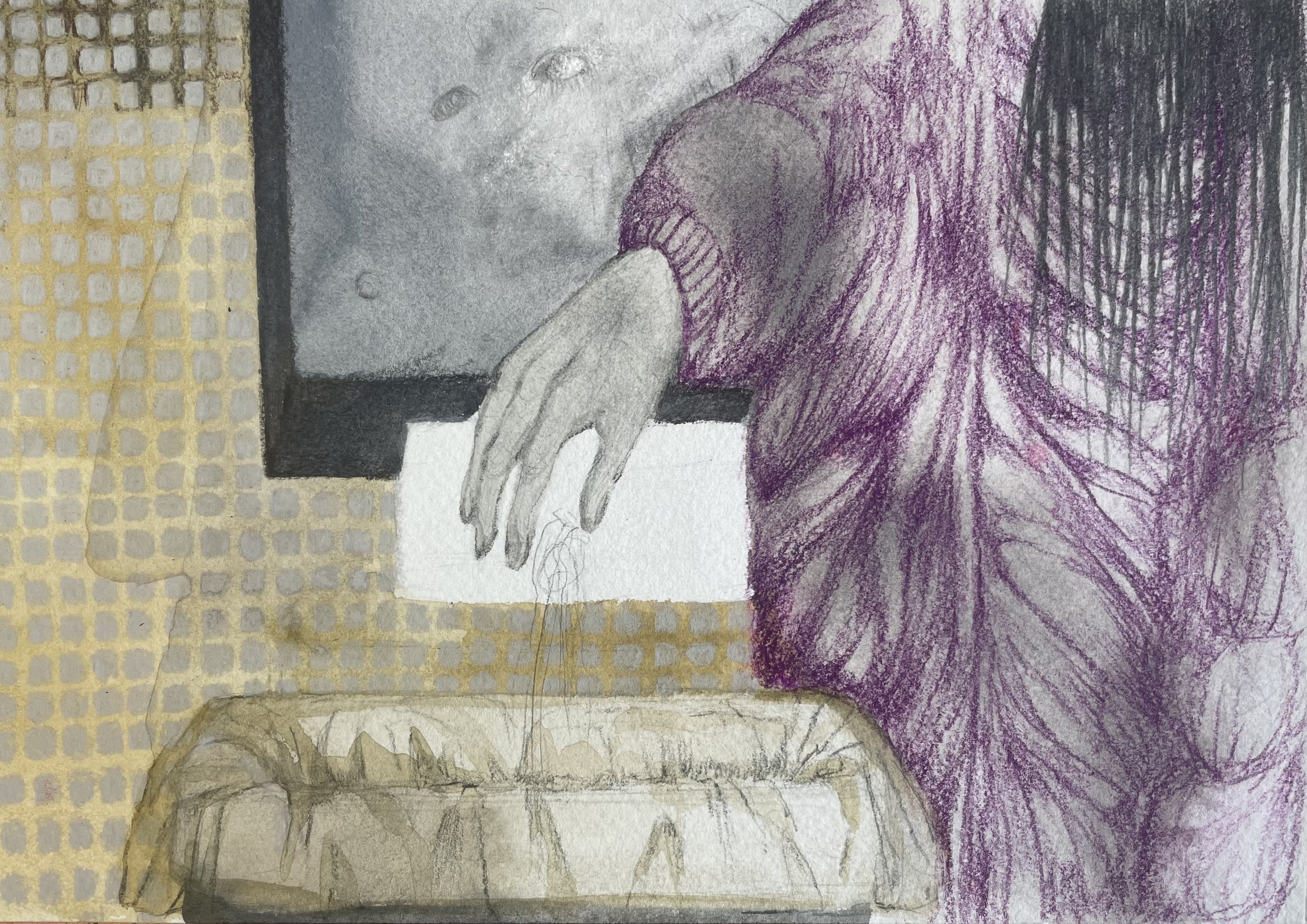 hair (public), watercolor and pencil on paper, 8 x 10"