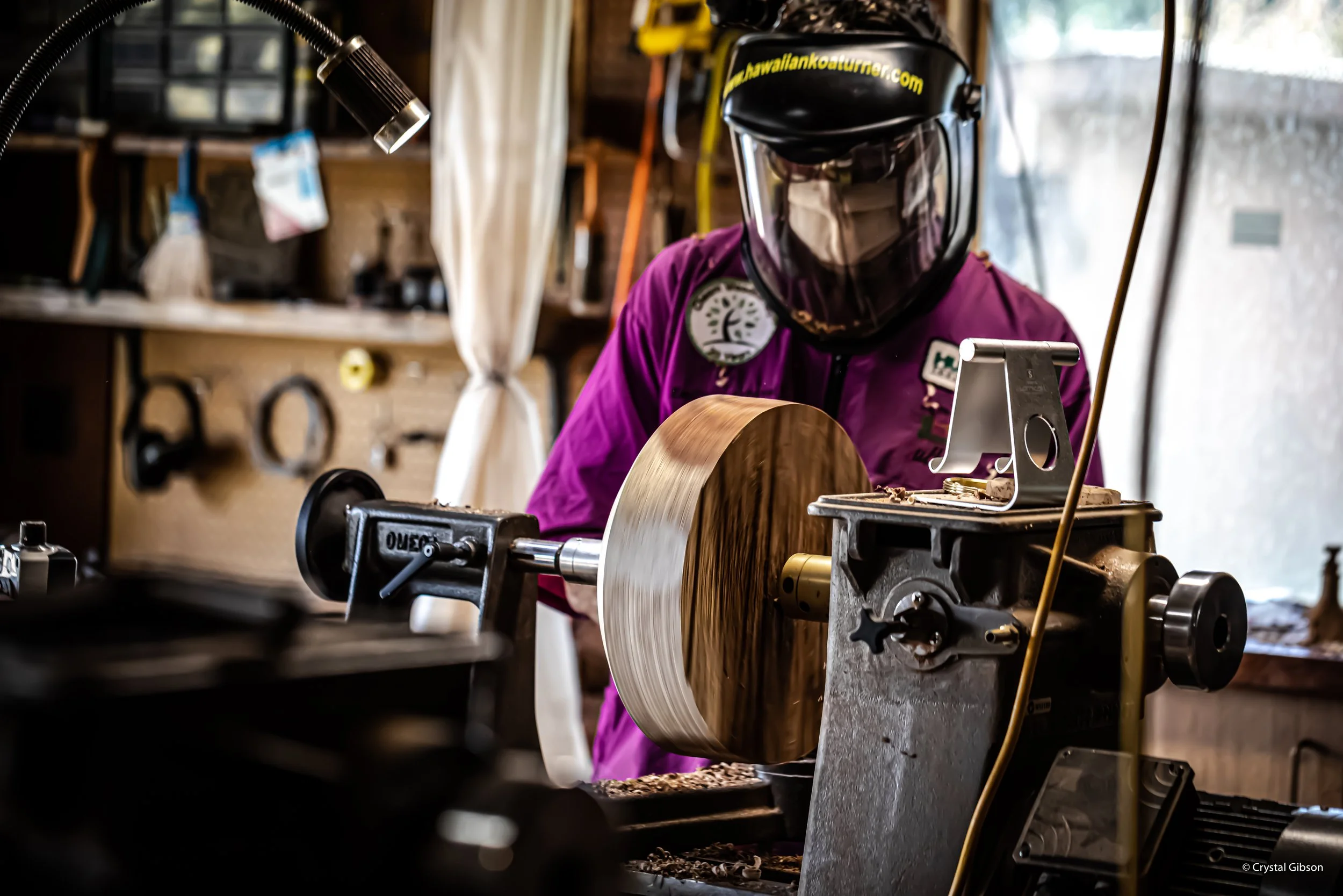 Emiliano Achaval Woodturner in his shop at Maui, Hawaii.