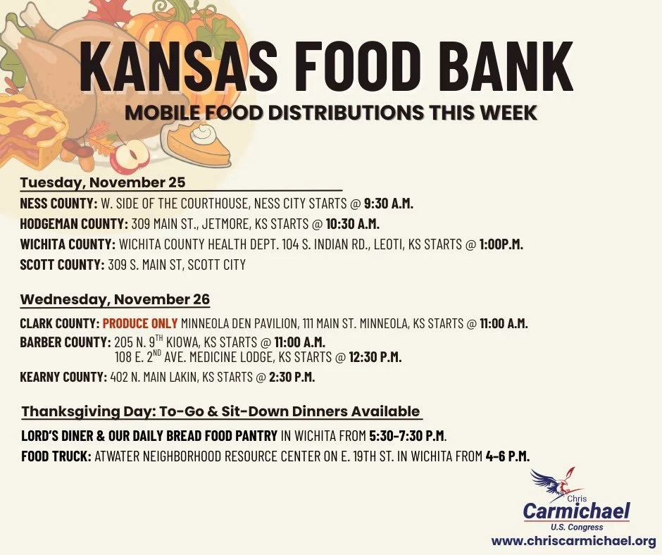Here&rsquo;s the latest @kansasfoodbank distribution schedule to help you access food resources in your area. The Kansas Food Bank and @thelordsdiner are teaming up to provide meals on Thanksgiving Day. To-go and sit-down dinners will be available at