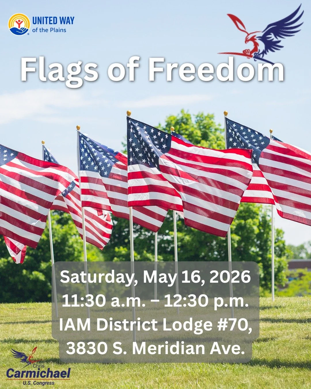 This Memorial Day, I&rsquo;m honored to attend Flags of Freedom with United Way of the Plains.

Join me tomorrow as 600 flags will be placed to honor, celebrate, and remember our veterans, each one representing service, sacrifice, and love of country