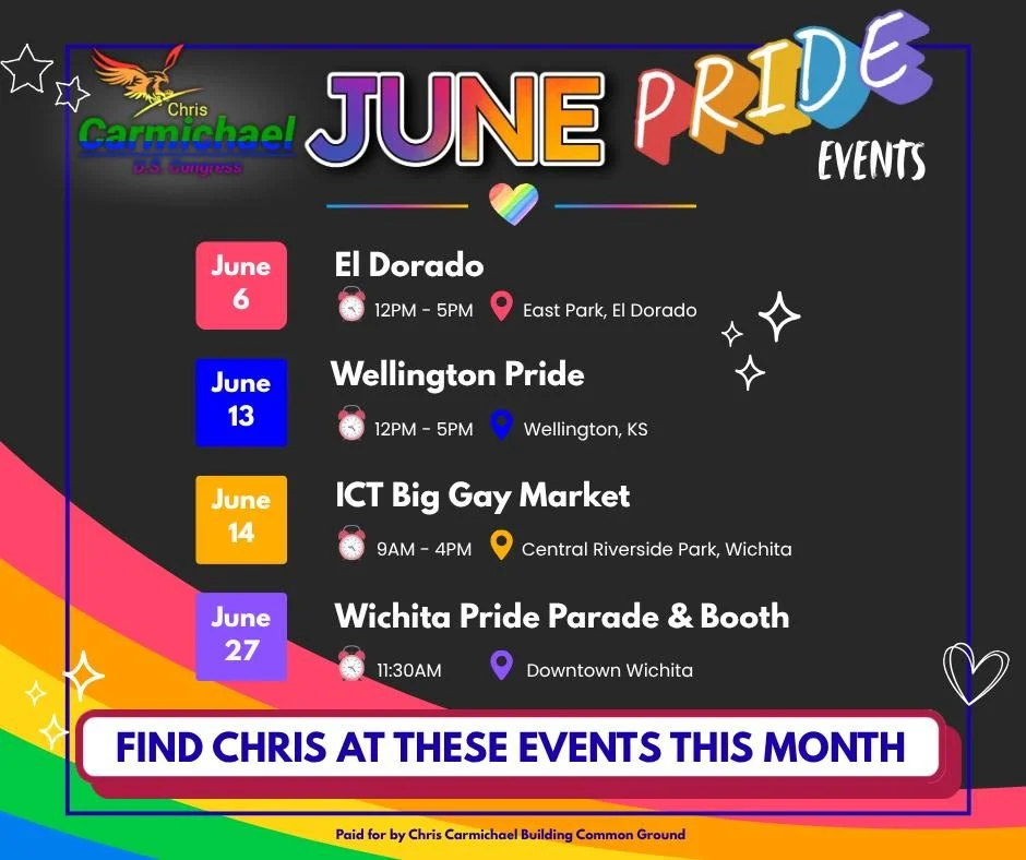 Pride Month is a busy one this year! Here are a few places you can catch me. Starting this Saturday in El Dorado. If you don't see your event on this list let me know -- I am trying to get to as many celebrations as I can in district 4! 

#pridemonth