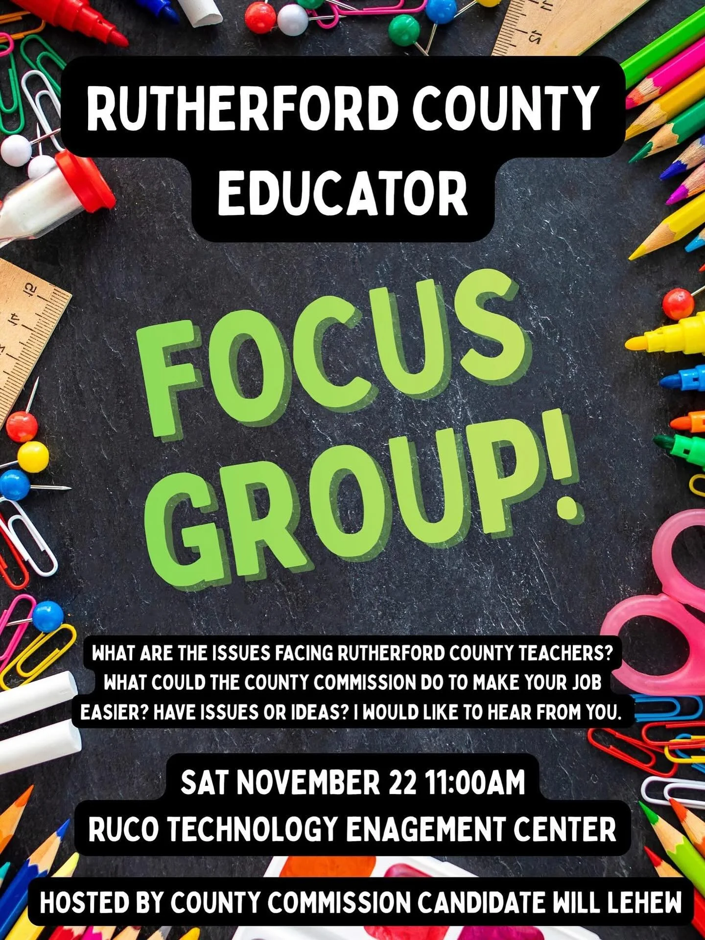 If you&rsquo;re a teacher or @rutherfordcountyschools employee, I&rsquo;d like to hear from you! If you can&rsquo;t make it in person. There will also be a Google meet component!  #teachers #focusgroup @rutherfordcountyschoolboard #localpolitics #beh