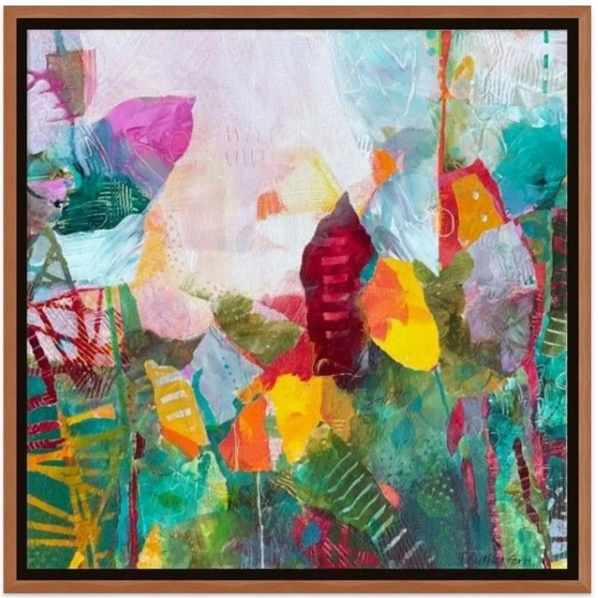'Spring Carnivale' - Acrylic and Mixed Media On Canvas Panel - 12 inches x 12 inches x 1.5 inches