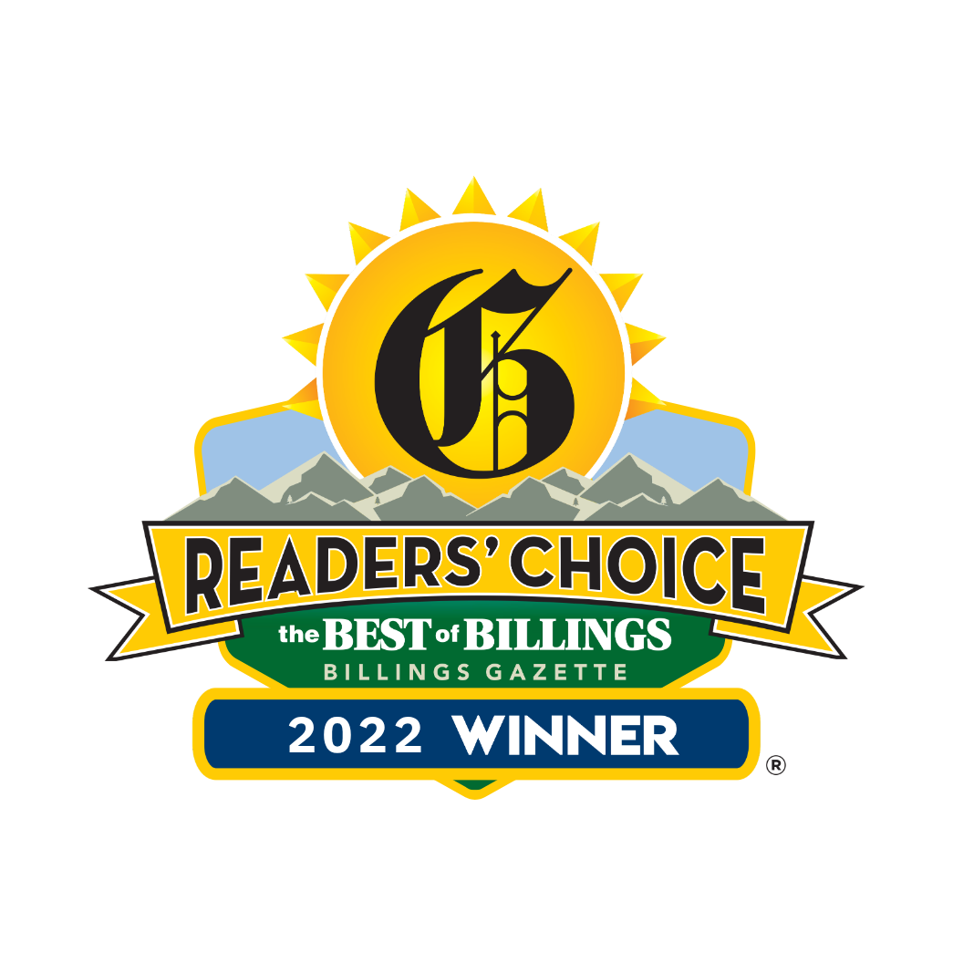 Logo of Billings Gazette featuring a sun with a mountain range, the text 'Readers' Choice', 'the Best of Billings', '2022 Winner'.