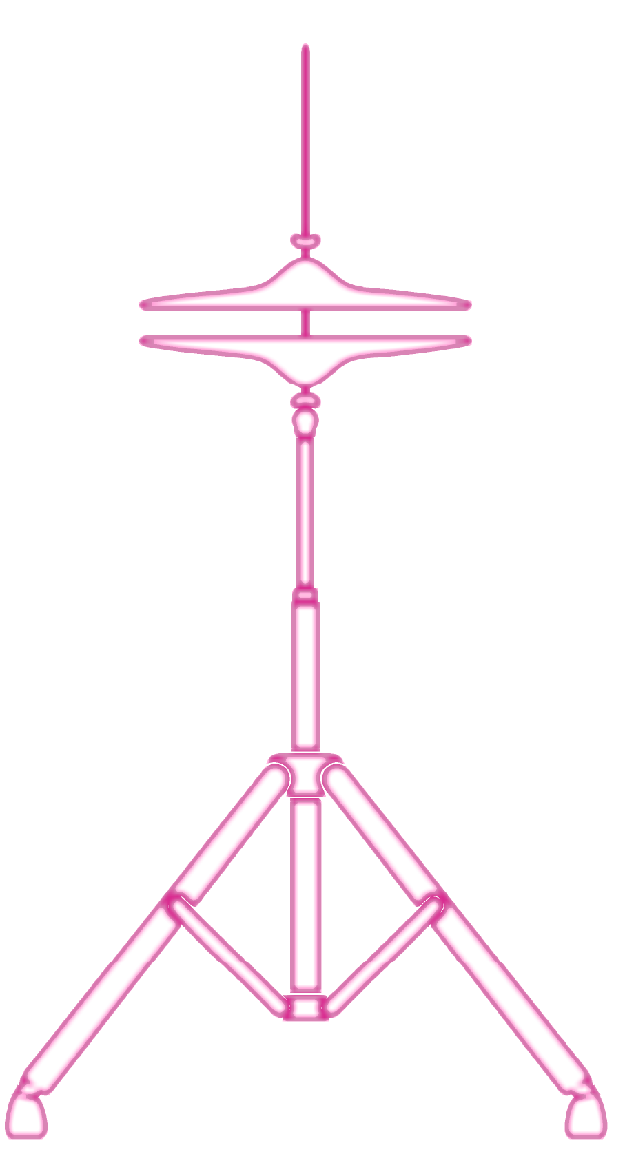Pink tripod lamp with a geometric design and a pink lampshade on top.