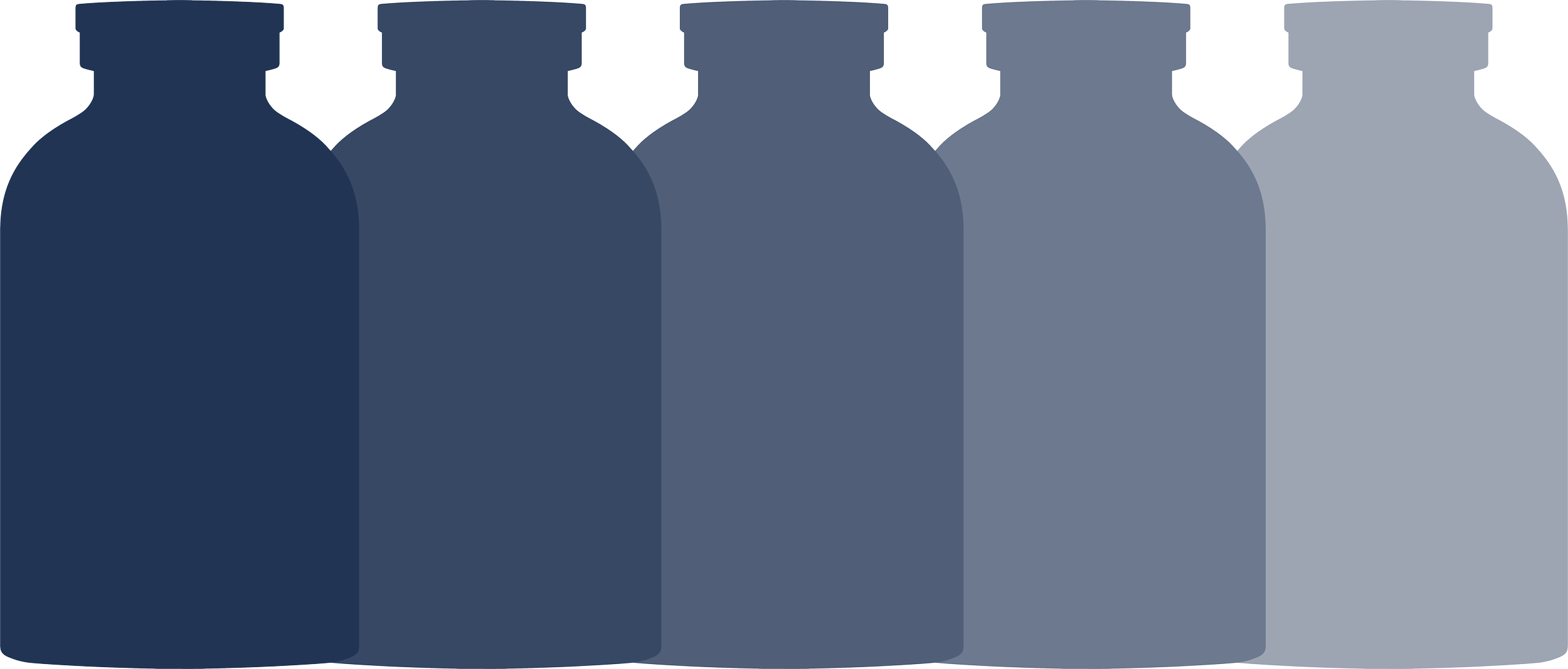 A row of five seals with navy blue bodies and white faces, each with a red or pink tongue sticking out, set against a neutral background.
