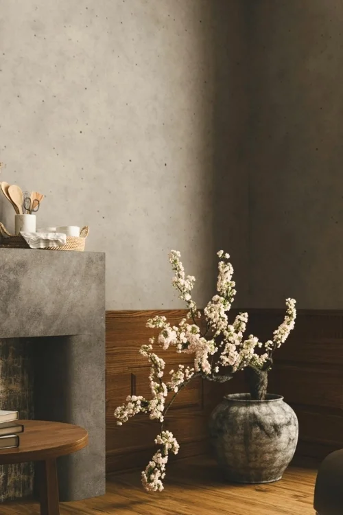 Concrete-Look Plaster Fireplace
