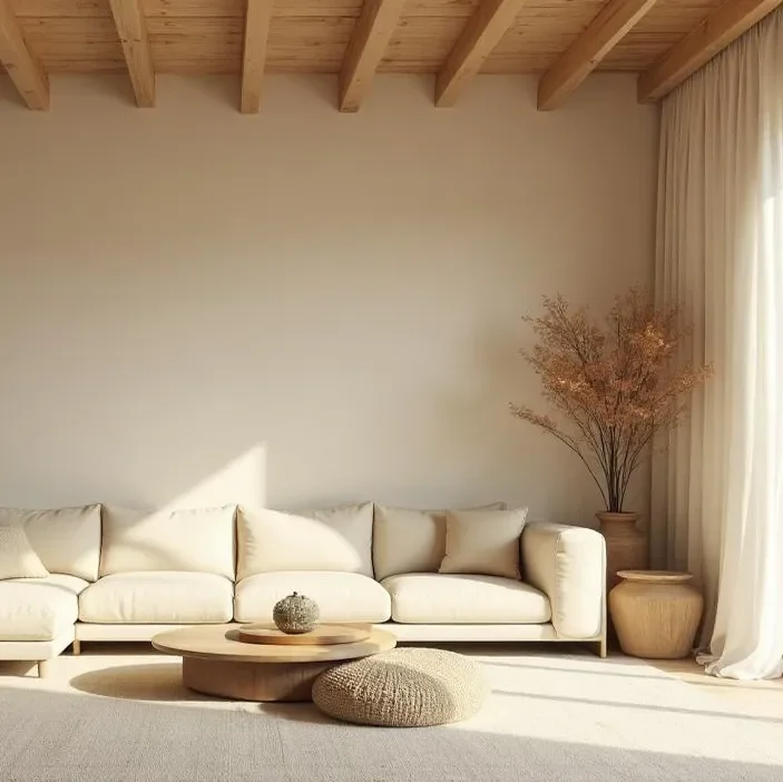 Modern luxury living room featuring walls finished in authentic Italian limewash, creating a soft, textured backdrop for the space.