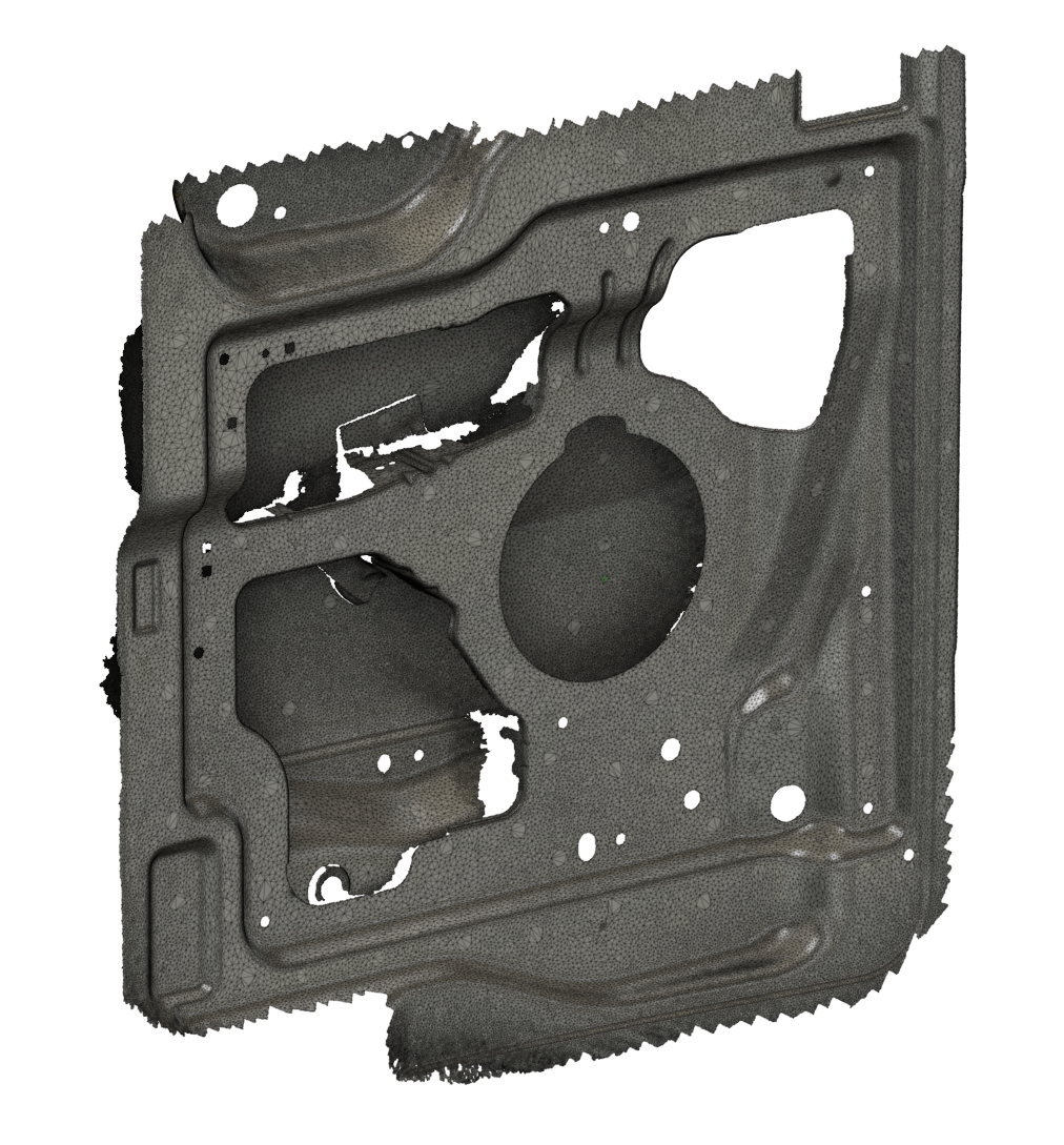 3D scan point cloud of Ford Transit rear door showing captured geometry for CAD modelling