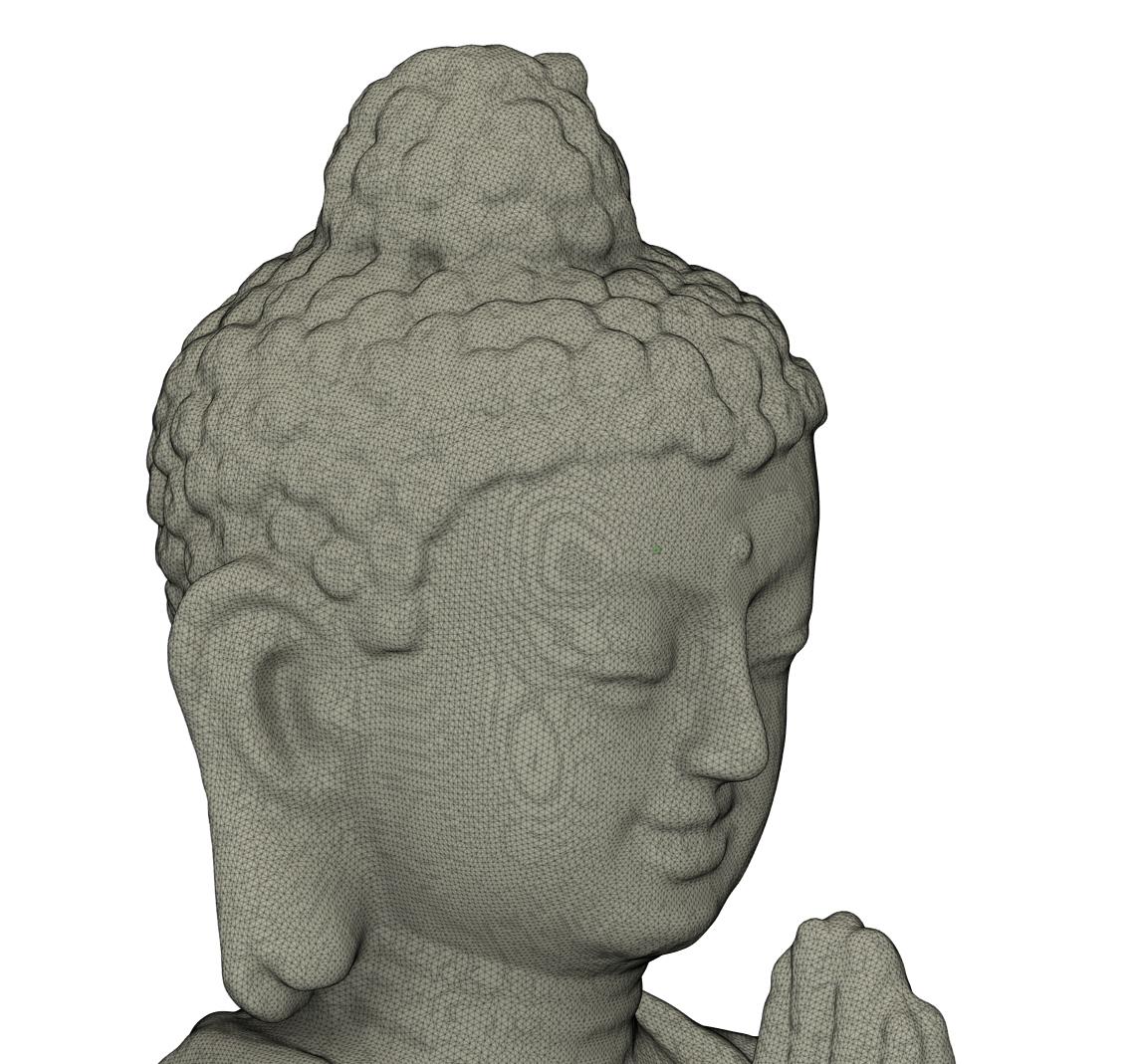 High-resolution mesh detail from 3D scan showing surface geometry of statue