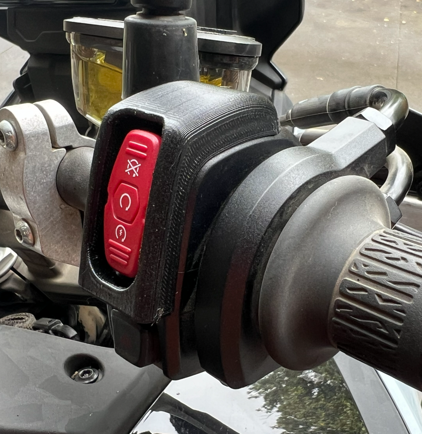 Custom switch guard installed on CF-MOTO 450MT protecting the start button