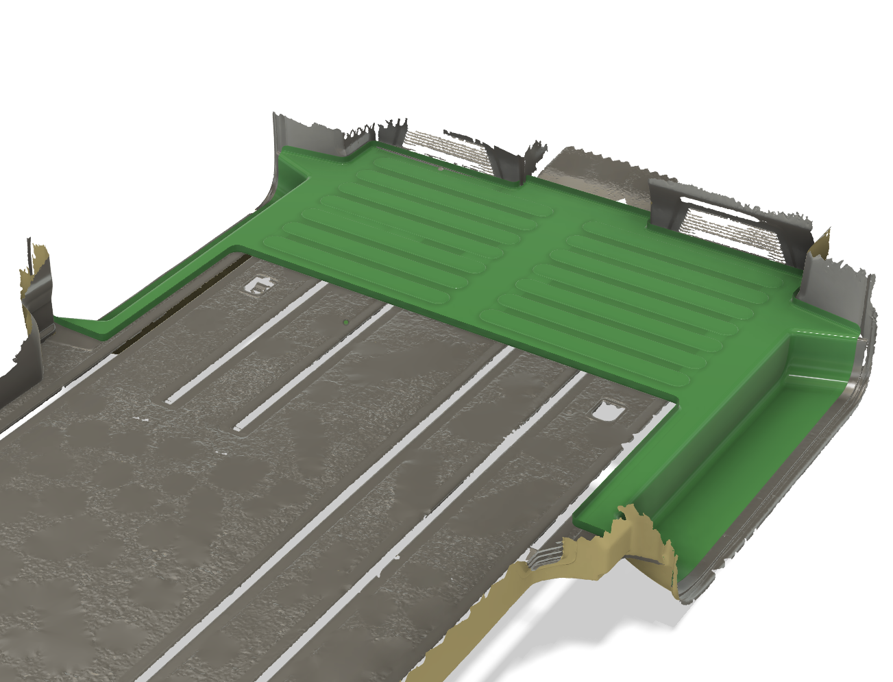 CAD model of custom floor mat designed to fit Ford Tourneo vehicle floor geometry