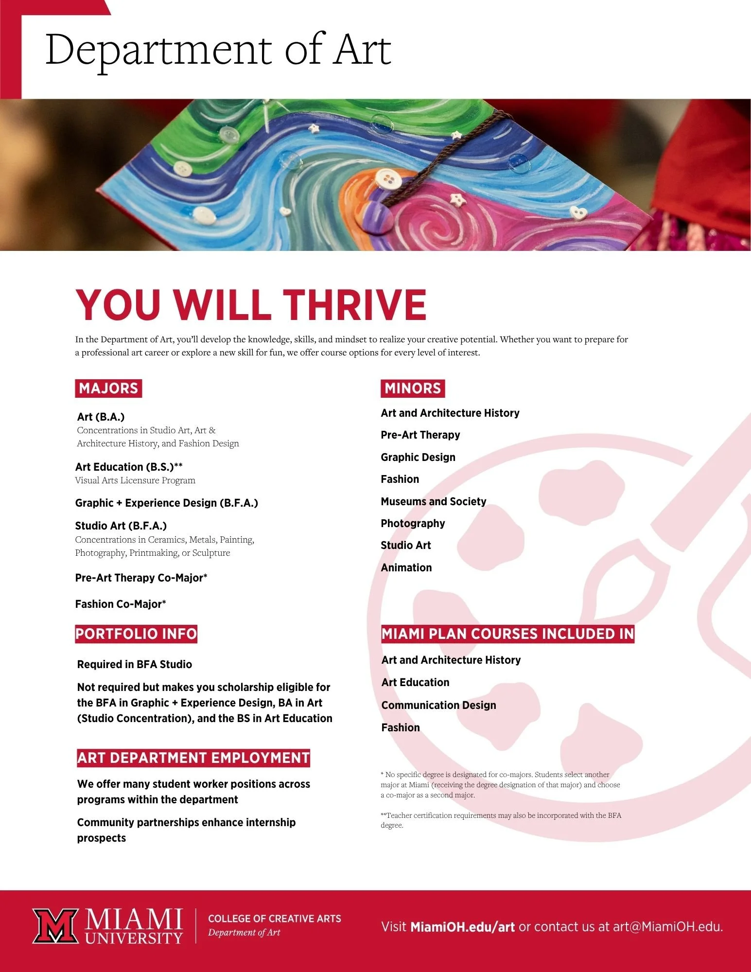 A print flyer created to advertise the University's Department of Art.