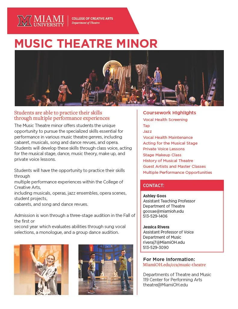 A print flyer created to advertise the Music Theatre Minor.