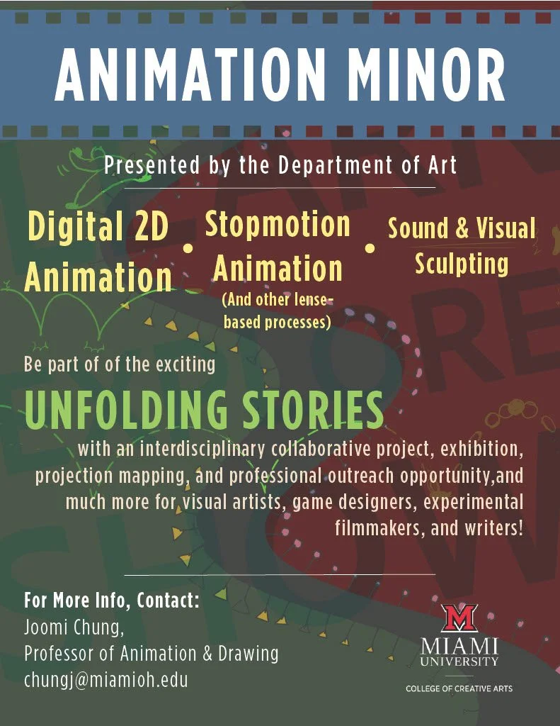 A print flyer created for the Animation Minor at the University.