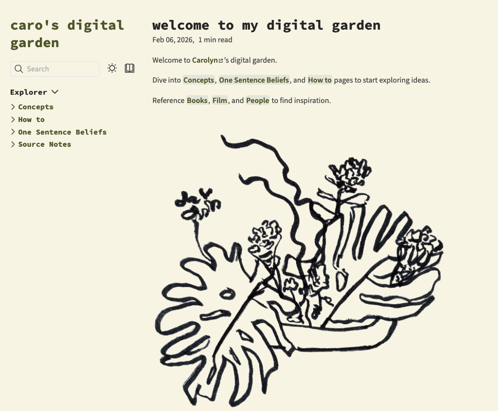 Screenshot of digital garden website
