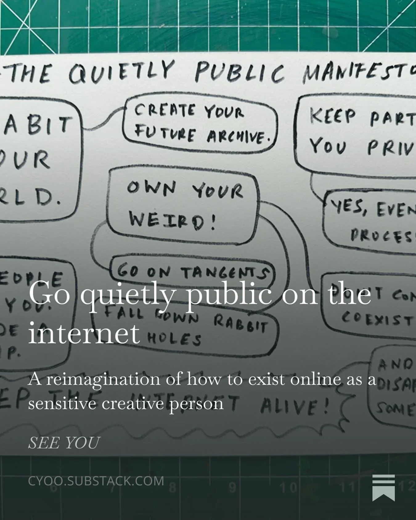 To my beloved friends and fellow creatives on IG, I point you to my recent newsletter post to explain why you  won&rsquo;t find me here! &ldquo;See you&rdquo; in the quietly public corners of the internet 🫶 (aka my newsletter, website, and digital g