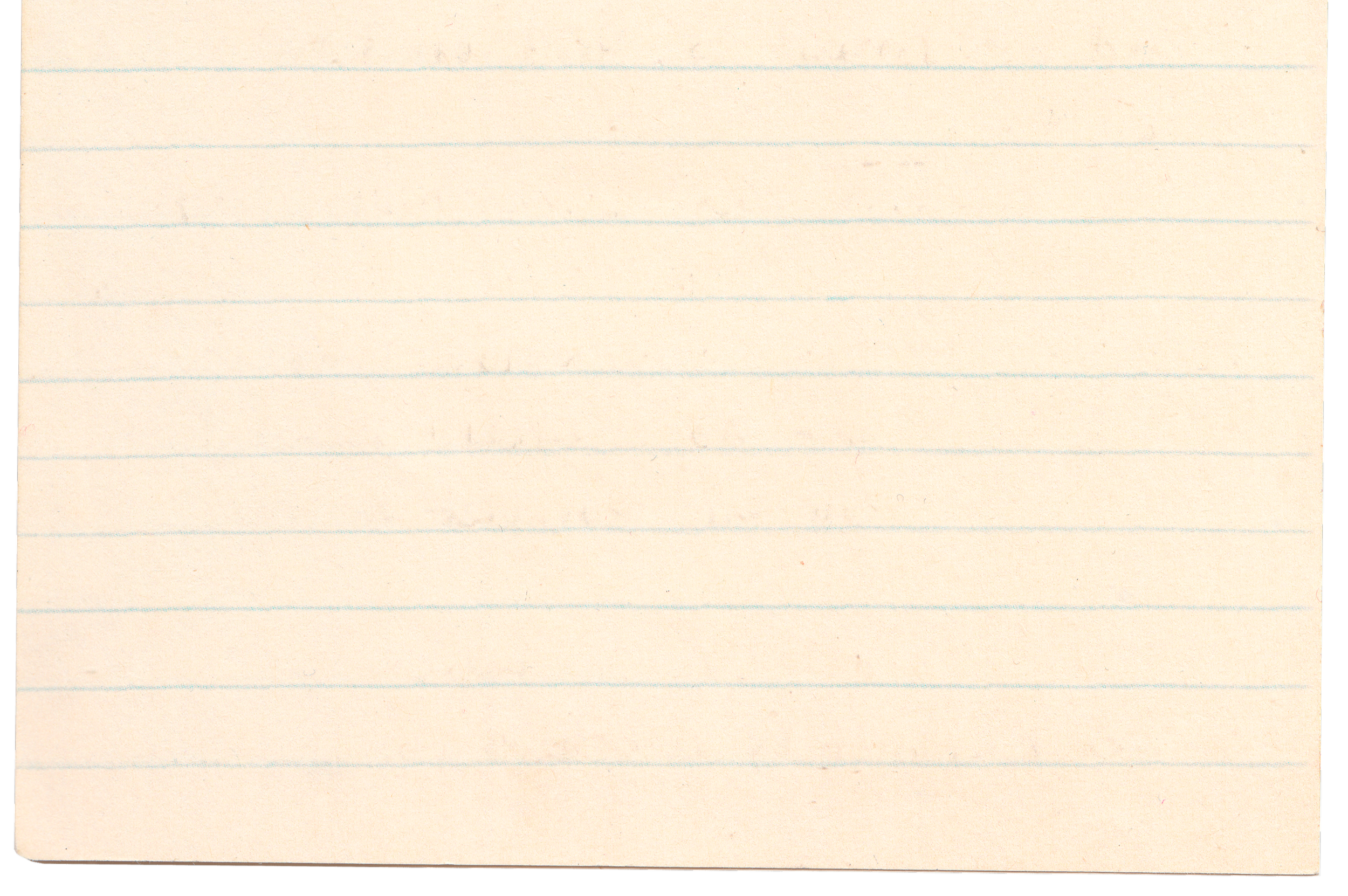 A blank lined index card with blue lines and a light beige background