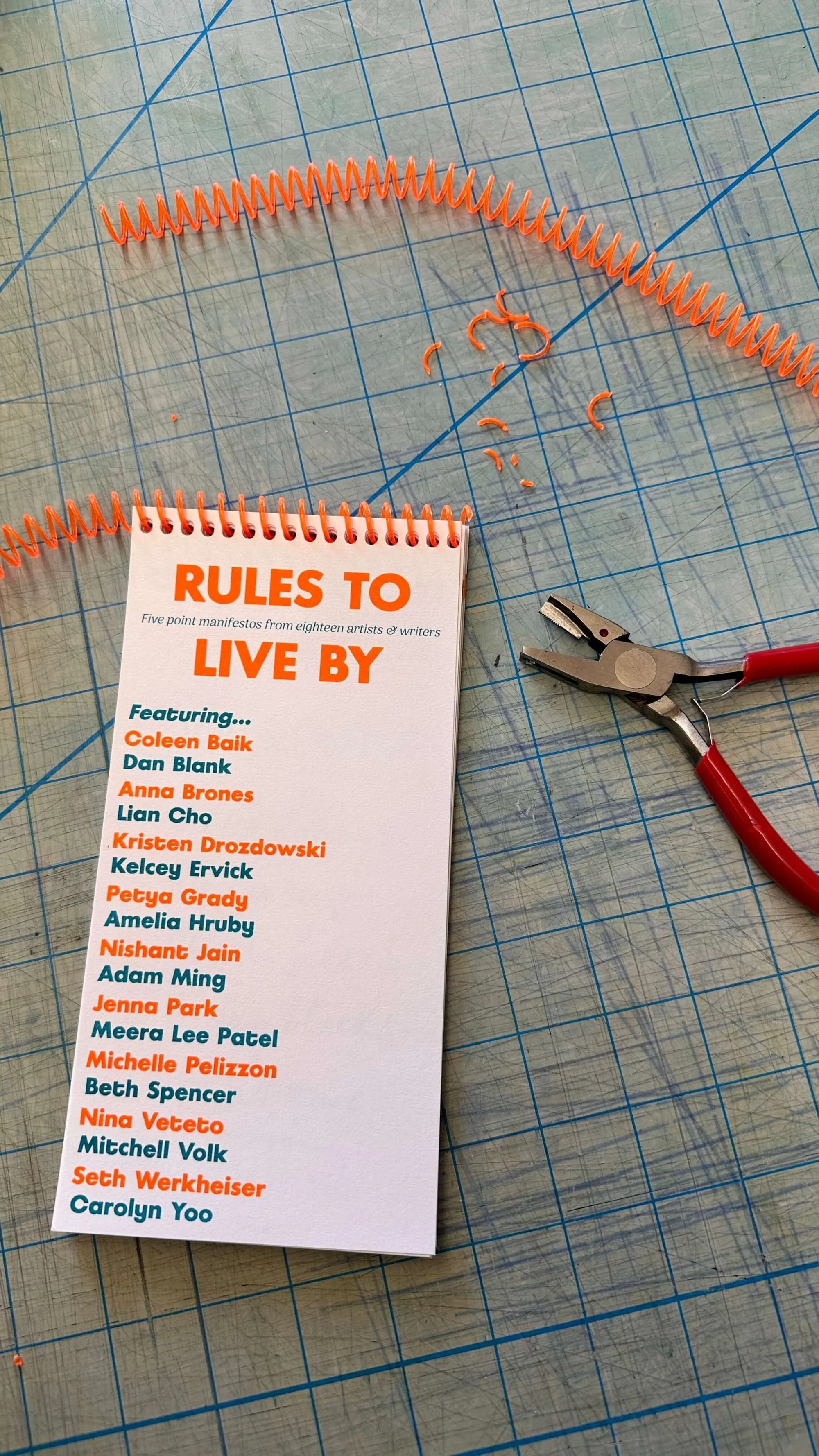 Rules to Live By process zine, with spiral coil 