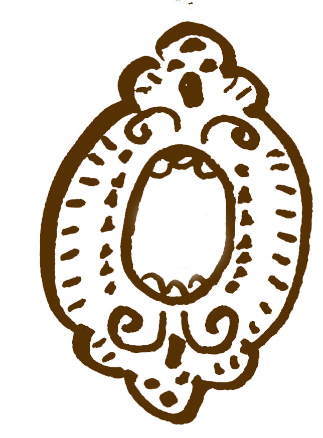 Line drawing of an ornate oval-shaped pendant